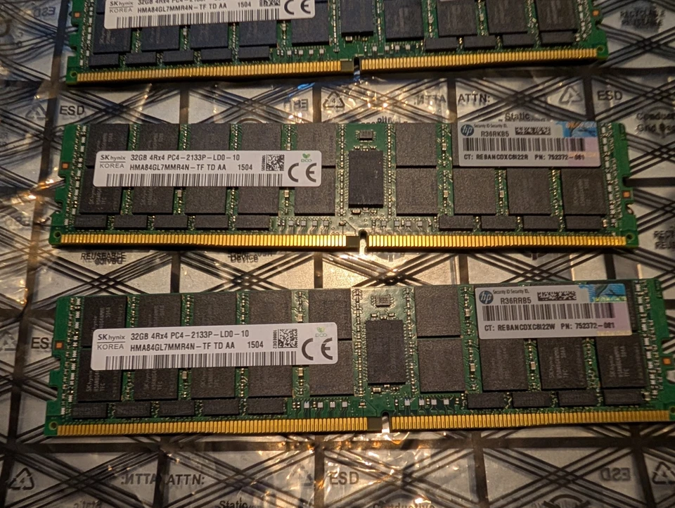 192GB (6x32gb) Load Reduced DDR4 LRDIMMs 4Rx4 PC4 2133P LD0 10 genuine HP - Image 1 of 1
