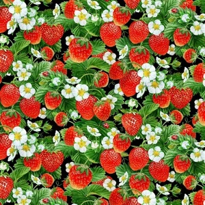 Elizabeth's Studio Strawberry Fields 730 Black Packed Strawberries   Cotton - Picture 1 of 1