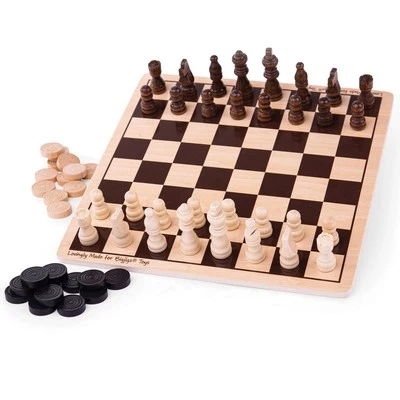Bigjigs Toys 2 in 1 Wooden Draughts and Chess Board Sets - Image 1 of 4