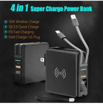 Universal 4 in 1  PD 20W Travel Adapter Charger 10000Mah Power Bank  Wireless - Image 1 of 4