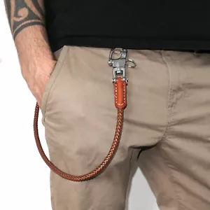 Hosenkette Leder Herren Edelstahl Schlüsselkette Lederband Leather Wallet Chain - Picture 1 of 14