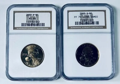 2002 S-P Sacagawea Dollar NGC PF70 UC & MS68 (2 Coins) - Image 1 of 2