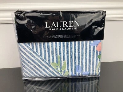 Ralph Lauren Maggie Floral Rayas 3 Piezas Algodón Funda Nórdica Falsa Conjunto Azul REINA Foto 1 de 4
