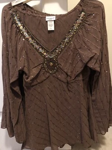 NWT Choc Brown Sequined LS Tunic By MUAA USA/medium/10 - Picture 1 of 3