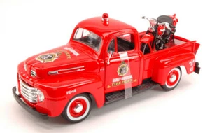 Ford F1 Pick Up 1948 Fire Dept. + Harley Davidson 1936 El Knucklehead 1:24 Model - Foto 1 di 1
