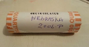2006 P Nebraska State Quarter rotolo - non in circolazione in rotolo avvolto in banca - Foto 1 di 2