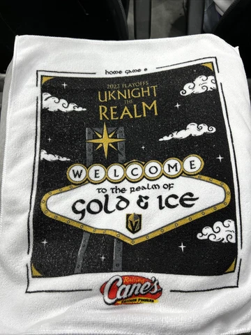 Authentic Vegas Golden Knights Battle Towel 5/21/23 VS STARS UKNIGHT THE REALM Cover
