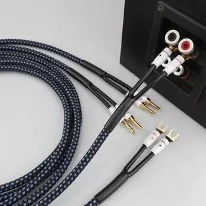 Pair HIFI OCC Silver Plated Speaker Cable with Banana Spade Gold Plated Plug - Picture 1 of 18