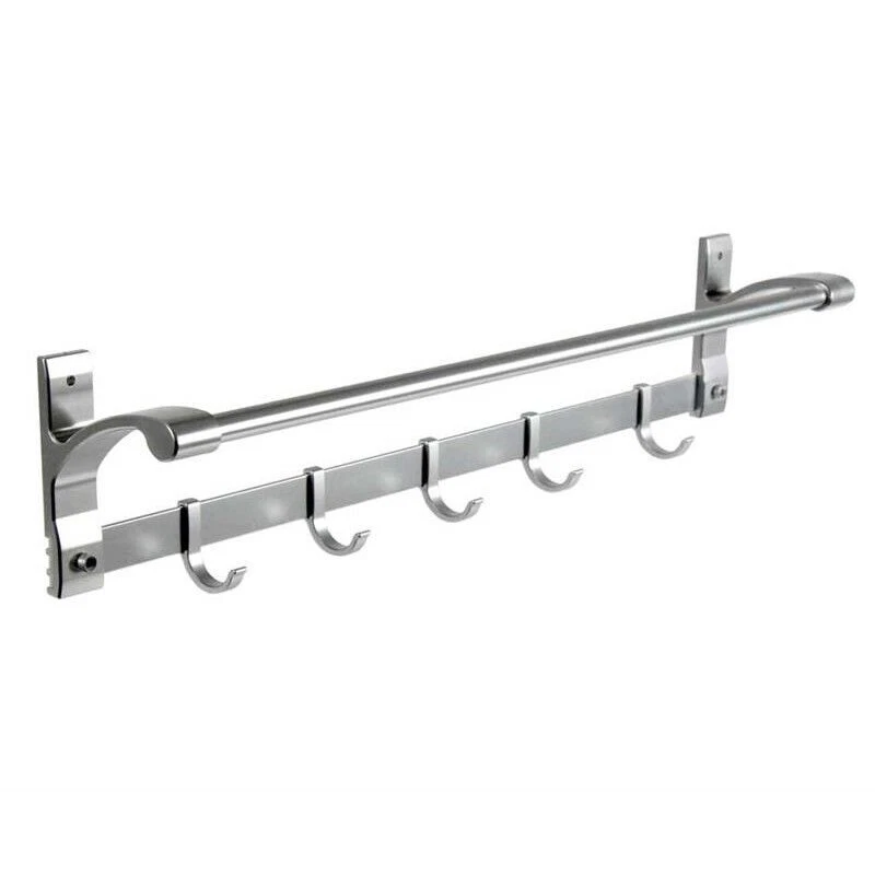 PORTA ASCIUGAMANI DA PARETE IN ALLUMINIO CON GANCI 60X9X11 CM CROMO - Immagine 1 di 1