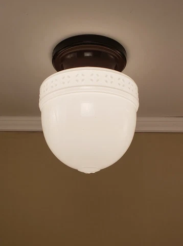 LARGE 1920s Acorn Crystal Cased Glass Enamel Flush Mount Ceiling Light Fixture Cover