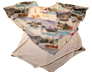 Doppellagige Seaside Boote L/XL? Regenschirme Chiffon Bluse Top - Bild 1 von 4