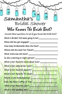 12 Personalized - Who Knows The Bride Best - Bridal Shower Game - Country Chic - Picture 1 of 11