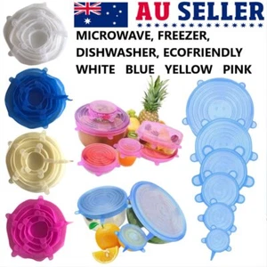 Stretch Reusable Silicone Bowl Wrap Food Saver Cover Seal Lid NSTA LIDS 6 PCS HG - Picture 1 of 13