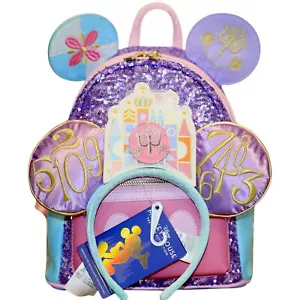 Disney Parks It's A Small World Purple Sequin Loungefly Mini Backpack w/ Matchin - Picture 1 of 14