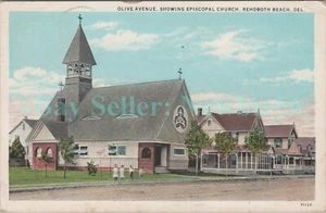 Rehoboth Beach Delaware DE - OLIVE AVENUE AT EPISCOPAL CHURCH - Postcard - Picture 1 of 2