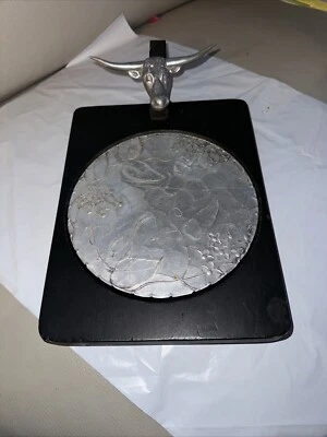 Steer Wood Carving Board Charcuterie Tray Serving Western Pewter - Image 1 of 3
