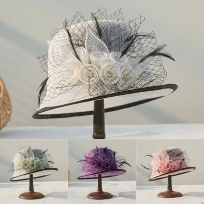 Женщин Kentucky дерби церкви вечеринки крышка цветочный верхняя шляпа Sinamay солнца шляпа ведро шляпа - Изображение 1 из 4