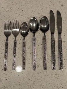 LOT of 7 Nasco Costellano Vintage Rose Floral Stainless Steel MCM Korea Flatware - Picture 1 of 6