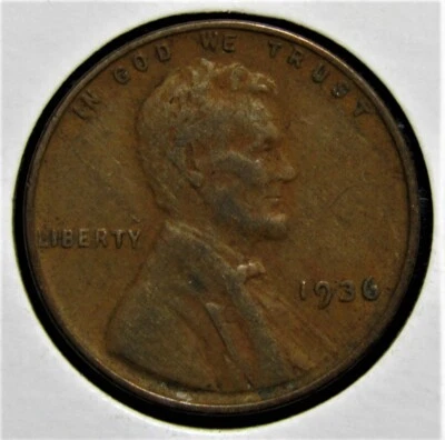 1936 P US Lincoln Wheat Penny 1 Cent Copper Coin - Image 1 of 2