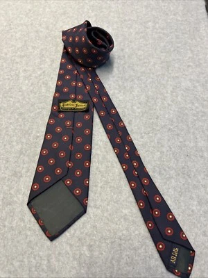 Gravata vintage Patrick James Purveyor to Gentlemen azul marinho com padrão vermelho 100% seda - Imagem 1 de 4