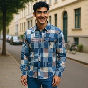 Camisa Ouku Abotonada Talla Mn Camisa Azul Multicolor Camisa Manga Larga - Imagen 1 de 5