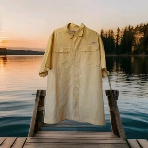 Habit Mens Large Yellow Button Up Short Sleeve Fishing Shirt Outdoor Vented - Picture 1 of 13