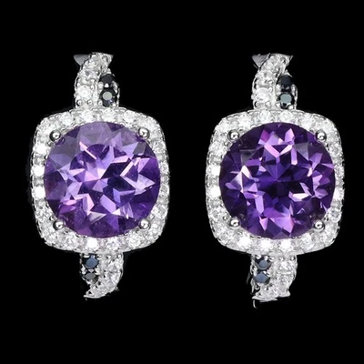Pendientes de plata de ley 925 cojín amatista 8 mm espinela piedras preciosas joyería Foto 1 de 4