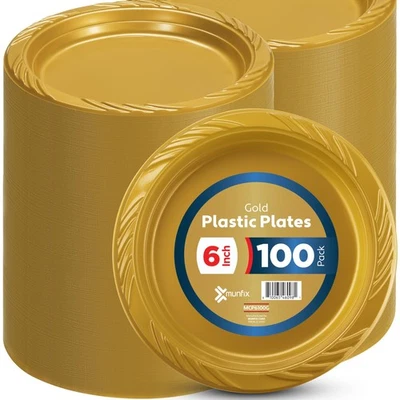 Platos de plástico dorado de 6 pulgadas paquete a granel 100 platos de pastel desechables para postre nuevos Foto 1 de 4