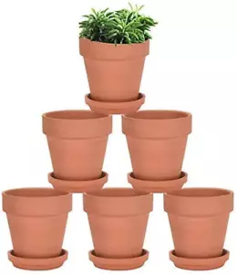 4 Inch Terracotta Plant Pots with Saucer - 6 Pack Clay Flower Pots - Picture 1 of 12