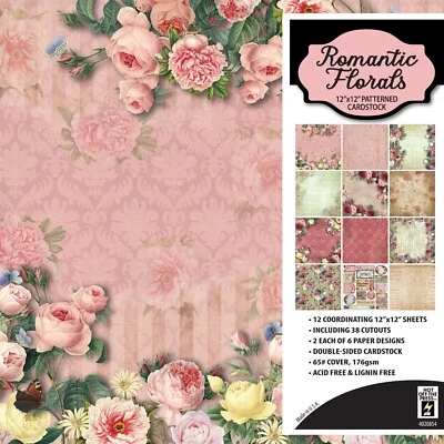 Pink Florals 12x12 Patterned Cardstock Vintage Paper Scrapbook Craft Sheets - Image 1 of 2