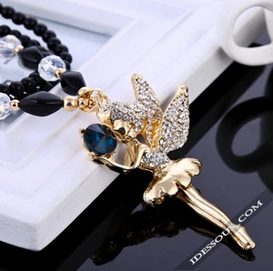 Damen Perlen AAA Zirkonia Halskette Strass Handarbeit Collier ENGEL Anhänger NEU - Bild 1 von 9
