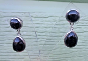 Vintage Plata de Ley Y Onix Modernista Pesado Pendientes 925 - Pendientes - Imagen 1 de 6
