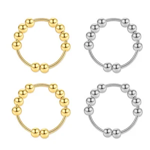 4 pcs Rotating Bead Ring Anti Anxiety Fidget Stress Relif Ring Lady Jewelry Gift - Picture 1 of 6