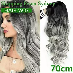 Women Gradient Grey Synthetic Hair Curly Wavy Wig Wigs Long Hair Wig Fashion Au - Picture 1 of 7