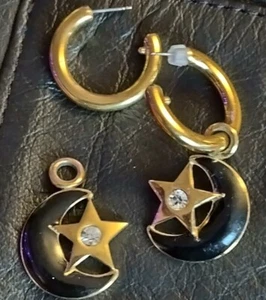 blue moon and star earrings with rhinestones POST - Picture 1 of 3