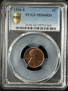Lincoln Wheat 1936-S 1C RD un centavo graduación profesional MS66RD 38701364 - Imagen 1 de 2