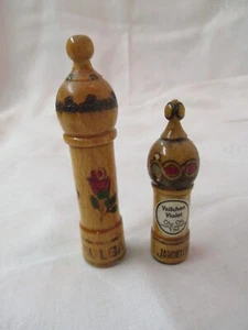 Vintage Bulgaria 2 Wooden painted Perfume Bottles empty - Picture 1 of 4