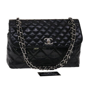 CHANEL Matelasse Chain Shoulder Bag Patent leather Black CC Auth bs6104