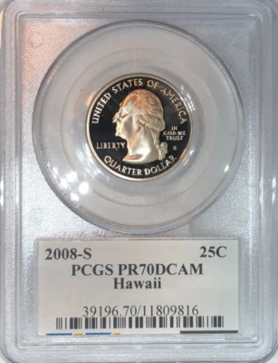2008-S Hawaii Clad State Quarter Proof PCGS PR70DCAM Flag Holder - Image 1 of 2