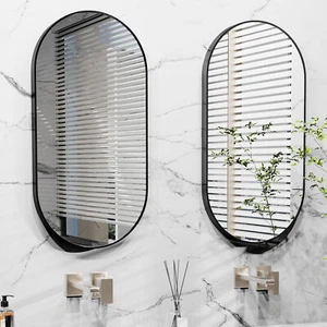 Black Framed Oval Wall Mirror for Bathroom Vanity Living Room Entryway 100x50cm - Picture 1 of 12