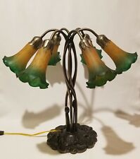 Tiffany Style Tulip 6 Light Green Amber Shade Lily Pad Table Lamp 18