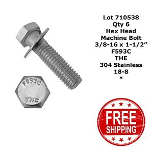 STAINLESS STEEL MACHINE BOLTS 18-8 HEX HEAD 3/8-16 x 1-1/2 with WASHERS 710538