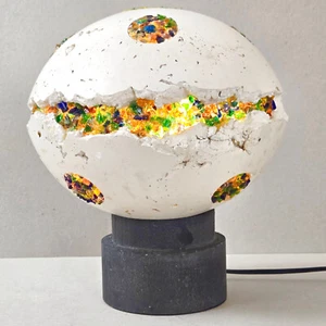 LAMPE DE TABLE 1970 VINTAGE SPACE AGE OVNI PLANETE EN PLATRE & VERRE 70S 1970S - Imagen 1 de 15