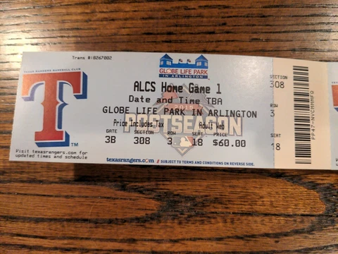 2015 ALCS Home Game 1 Texas Rangers Ticket Not Played Cover