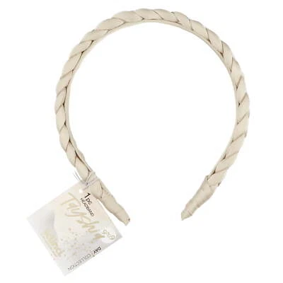 Tayshia by Scunci Comfort No-Squeeze Satin Braided Headband, Tan - Imagem 1 de 4