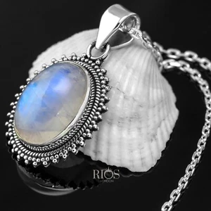 Oval Moonstone Necklace 925 Sterling Silver Pendant Chain Rios London Gift Boxed - Picture 1 of 5