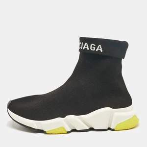 Balenciaga Black Knit Fabric Speed Trainer High Top Sneakers Size 37 - Picture 1 of 9