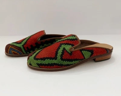 Винтажный ручной работы ремесленника сплетенный шерсти турецкий Kilim плоский мул горки туфли размер 8 - Изображение 1 из 4