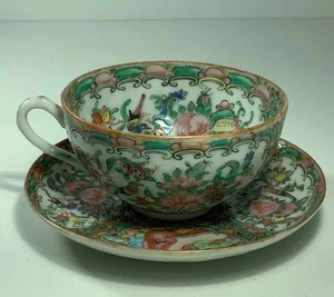 Antique 1885-1899 Rose Medallion Porcelain Teacup & Saucer - Picture 1 of 18