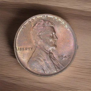 Lincoln Wheat Penny 1945, sin circular, sin circular, BU, brillo, gran tonificación - Imagen 1 de 4